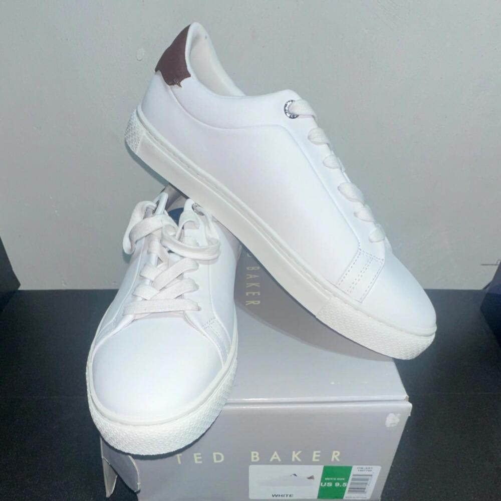 Ted Baker Sneaker Men's White Brown Lace Up Round Toe Casual Shoes US 9.5